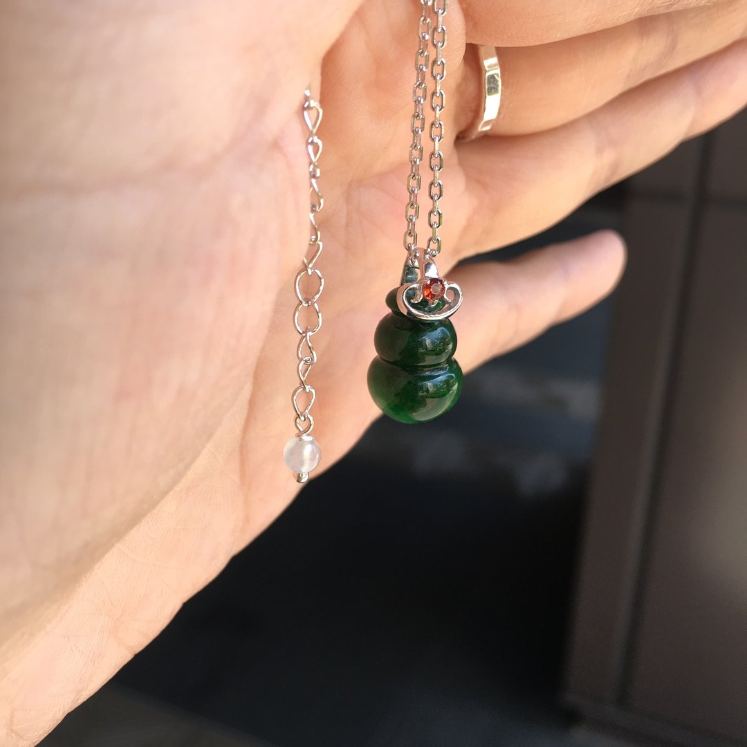 【福禄】紫牙乌花青种翡翠小葫芦项链 - 项链 - 玉石 绿色