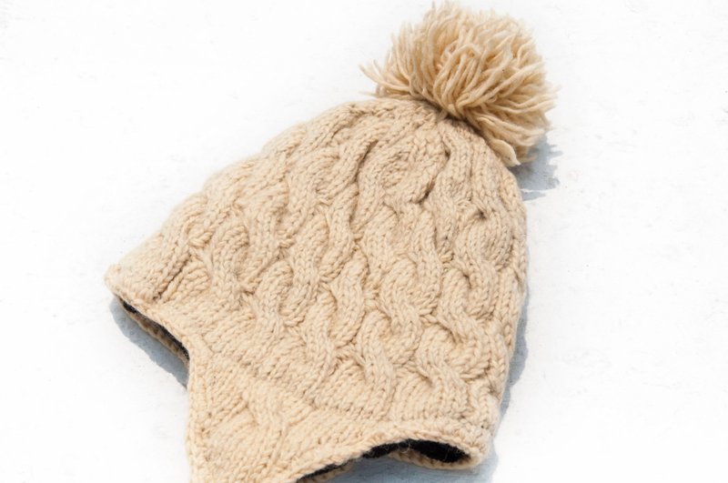 针织纯羊毛帽/手工内刷毛毛帽/针织毛帽/飞行毛帽/毛线帽-森林风 - 帽子 - 羊毛 黄色