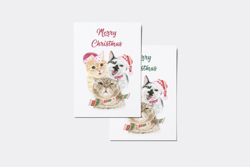 圣诞礼物/圣诞猫咪手绘卡片/明信片 - 卡片/明信片 - 纸 多色