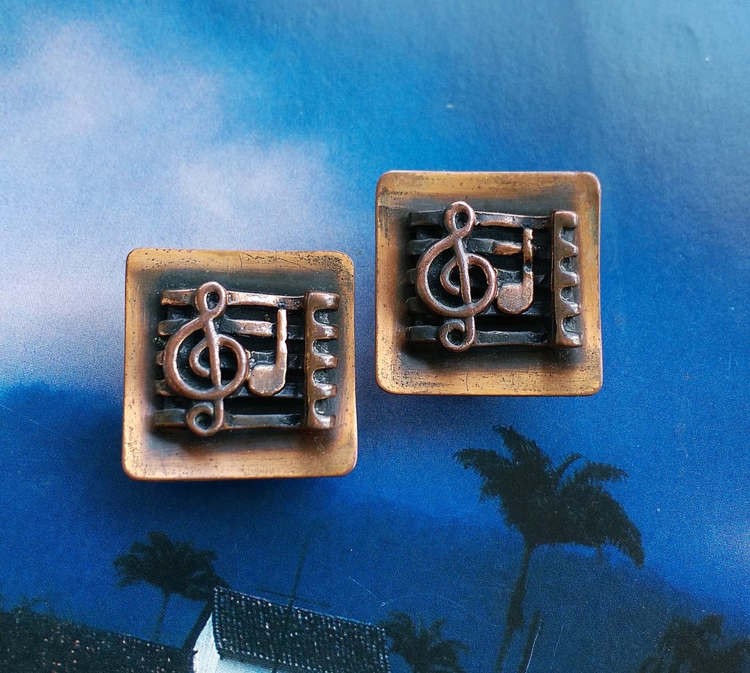 Vintage Jewelry 西洋古董饰品  Copper 音符 乐谱造型 夹式耳环 - 耳环/耳夹 - 其他材质 金色