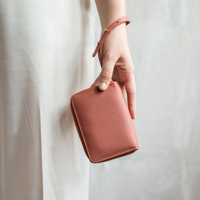 TWINS leather wallet in Coral pink - 皮夹/钱包 - 真皮 粉红色
