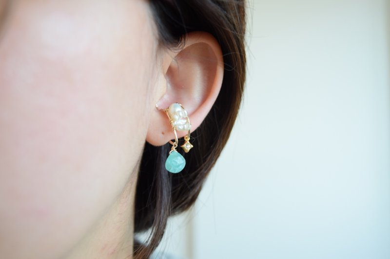 14K gold filled earcuff【one ear】 - 袖扣 - 石头 绿色