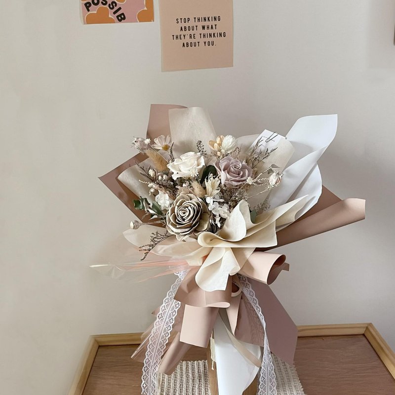 【情人节花束】奶茶色 七夕送礼 永生花束 情人节礼物 告白 七夕 - 干燥花/捧花 - 植物．花 