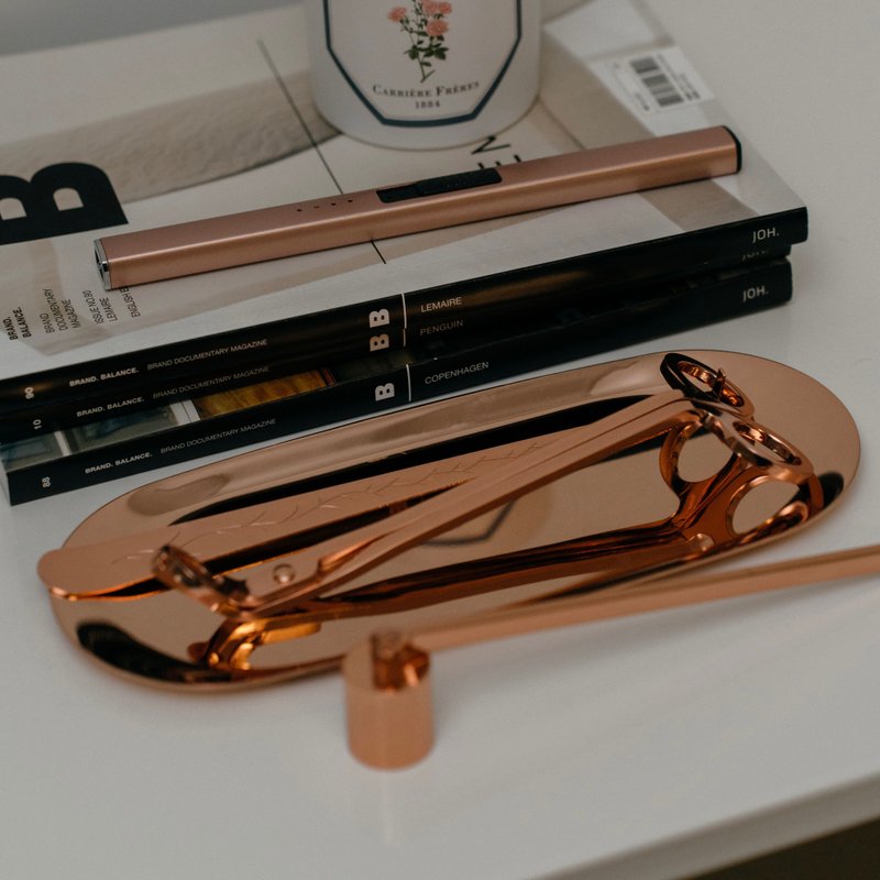 香氛蜡烛工具组 (玫瑰金色) - 烛芯剪/灭烛罩/蜡烛钩/托盘/点火器 - 蜡烛/烛台 - 其他金属 