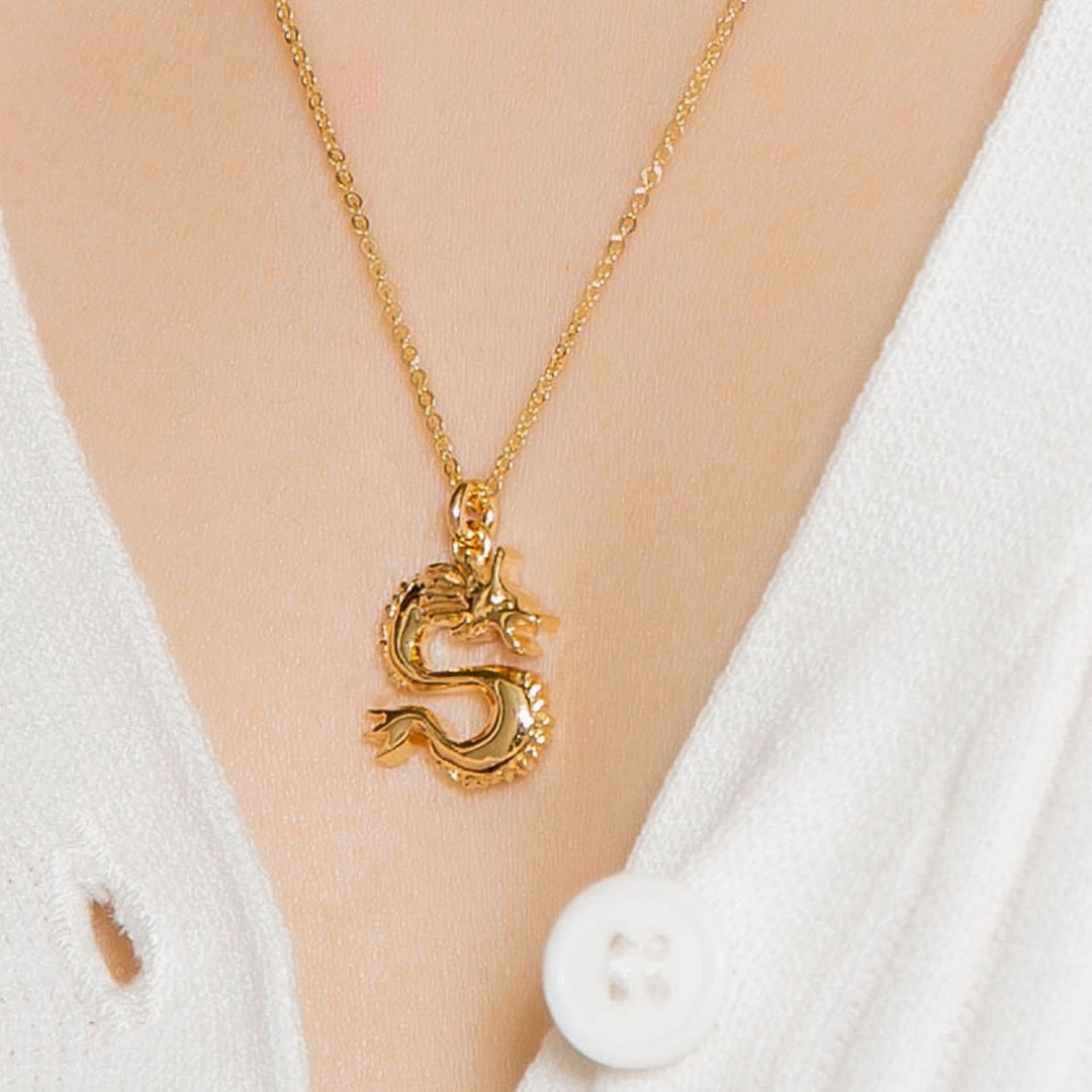Dragon Silver Necklace 龙造型坠链 纯银镀18K金项链 生肖项链 - 项链 - 纯银 金色