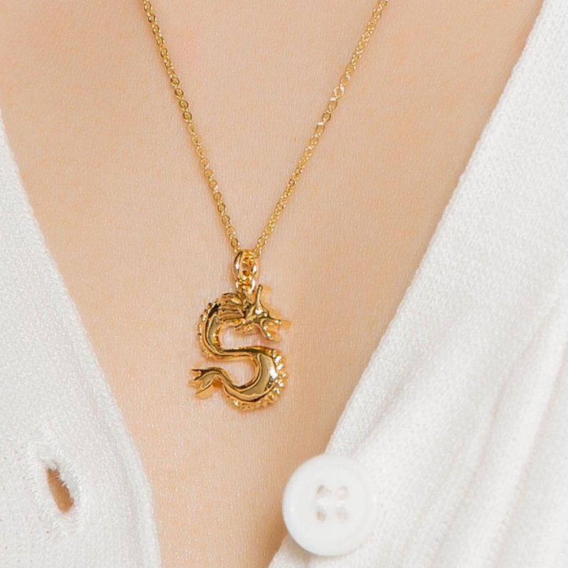 Dragon Silver Necklace 龙造型坠链 纯银镀18K金项链 生肖项链 - 项链 - 纯银 金色