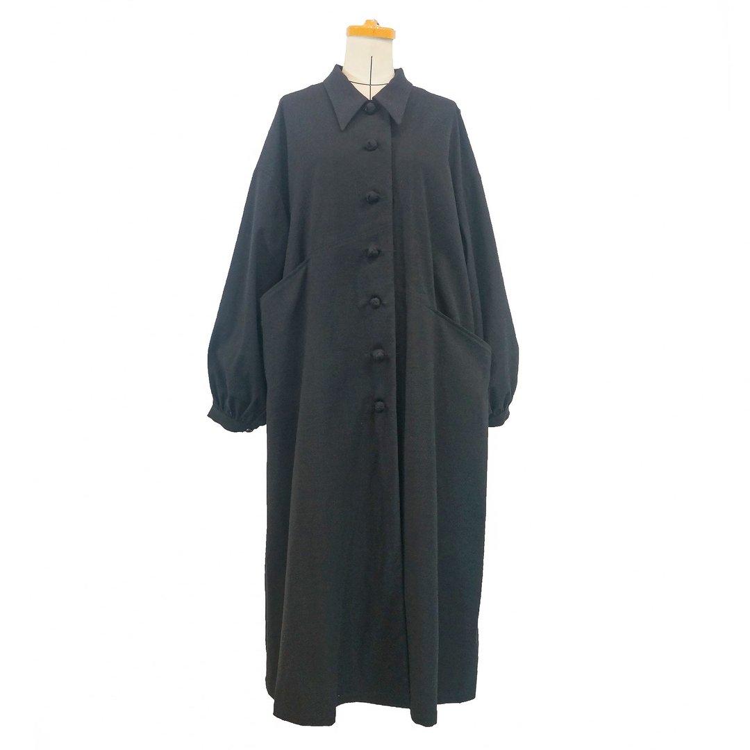 Aman No.59 黑色盘扣设计长版宽松版型衬衫外套 - 洋装/连衣裙 - 其他材质 黑色