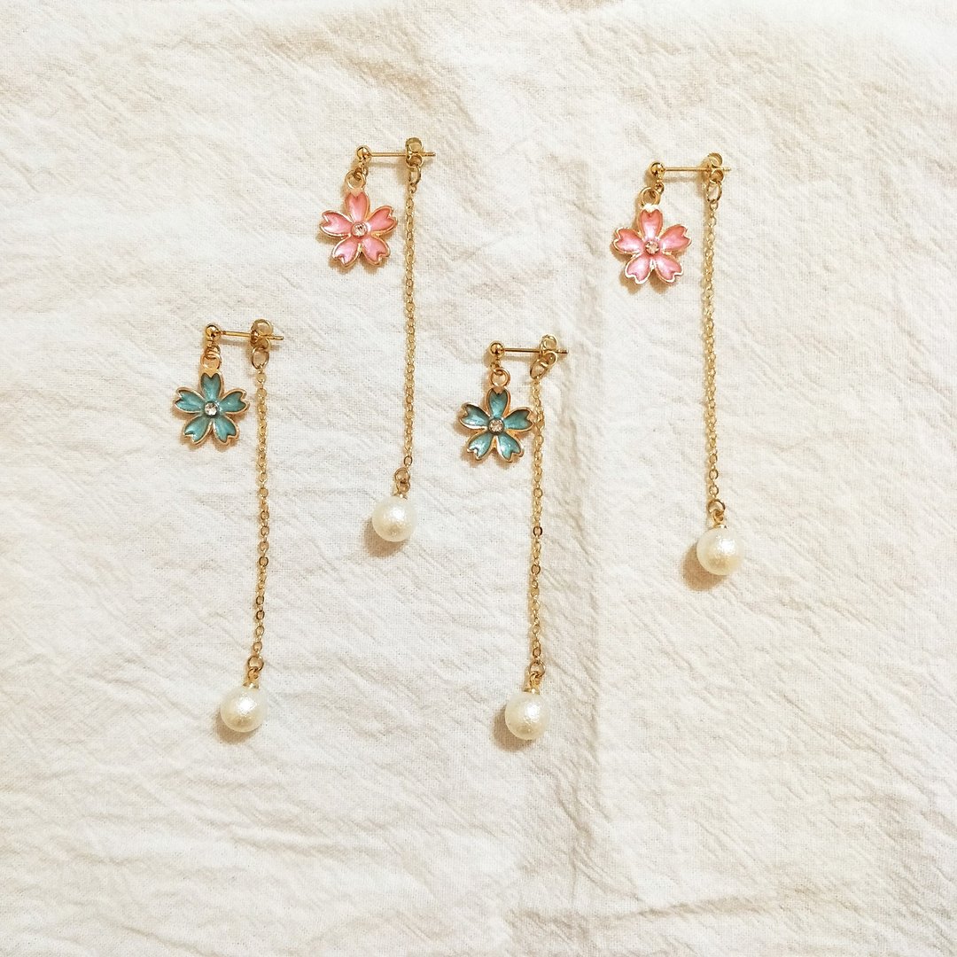 ::仙境花园系列:: 樱花 皱纹仿珍珠 浪漫耳环花托 - 耳环/耳夹 - 其他材质 
