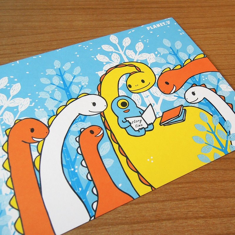 y星球_和恐龙的阅读时间明信片 - 卡片/明信片 - 纸 蓝色