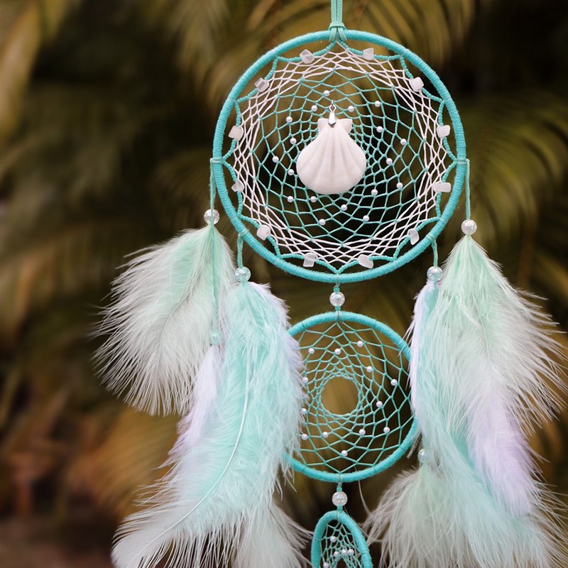 【限量】贝壳心愿丨手工编织 捕梦网 Dreamcatcher 挂饰-薄荷绿 - 吊饰 - 其他材质 多色