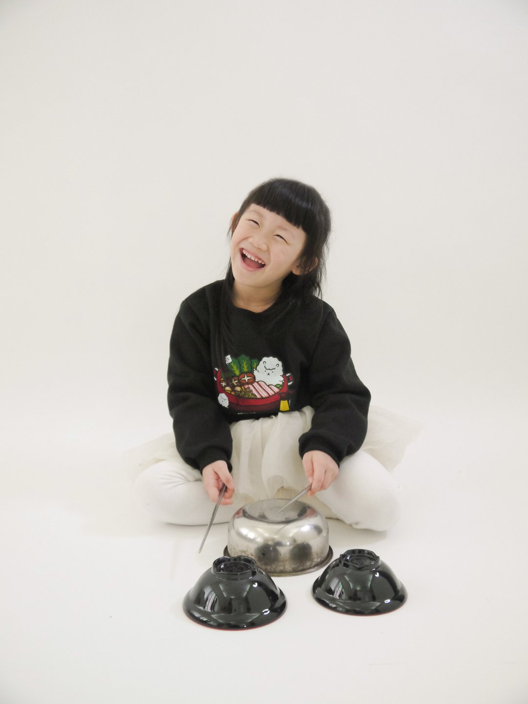 Kid-泡泡羊日式小火锅-刷毛大学T Sweatshirt (黑) - 中性连帽卫衣/T 恤 - 棉．麻 银色