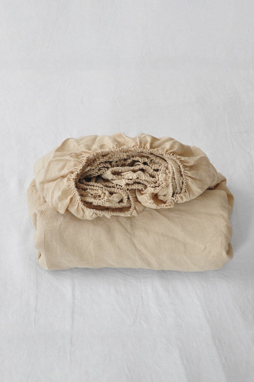 Beige linen fitted sheet / Softened linen bed sheet / Deep pocket - 寝具 - 亚麻 卡其色