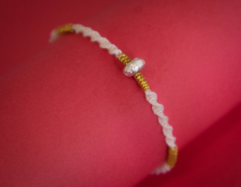 【转运来】925纯银六字大明咒手工编织- 幸运手环-白色 - 手链/手环 - 纯银 白色