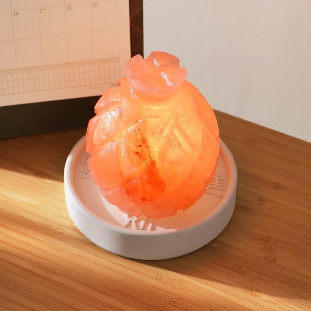 小凤梨 盐灯 I 清水模 招财进宝底座 (含七彩石) I - 灯具/灯饰 - 其他材质 橘色