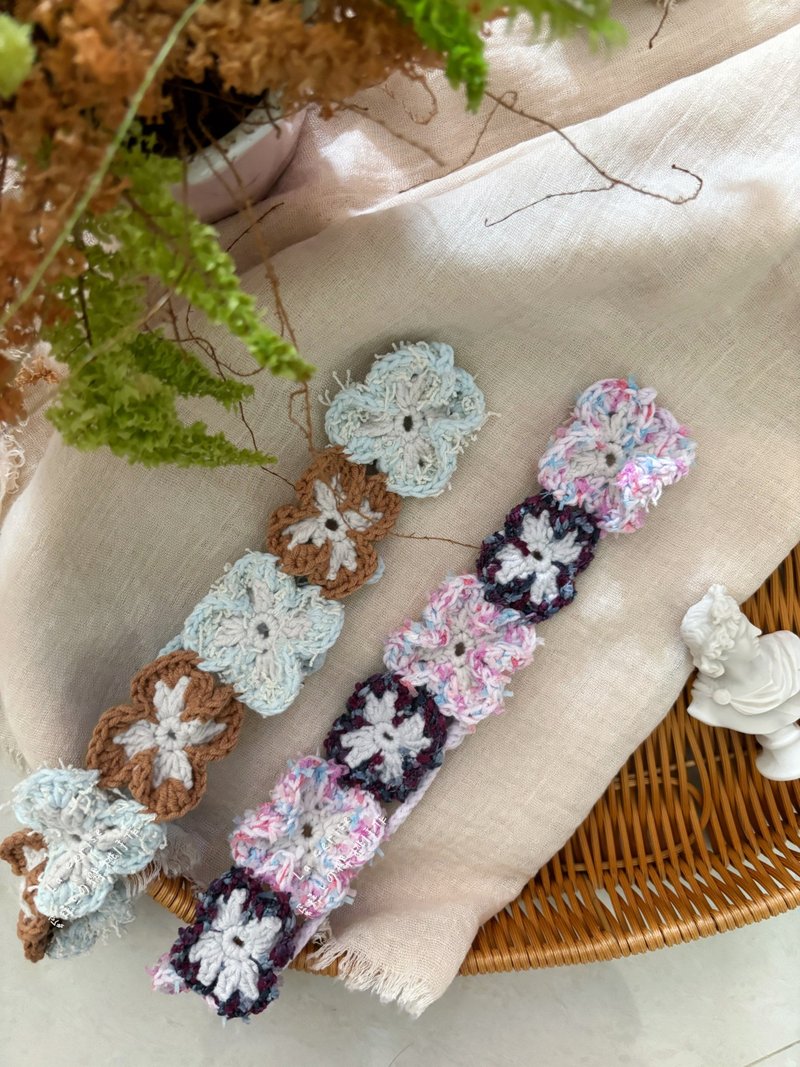 【手工编织发带】 节日礼物/混线四叶草款/粉紫or蓝 - 发带/发箍 - 棉．麻 