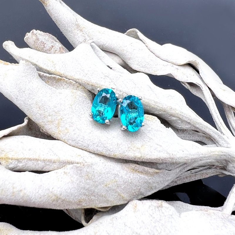 独特。耳环 S925银针 整理思绪 增强信心 疗愈 l 拓帕蓝 宝石 l - 耳环/耳夹 - 宝石 蓝色