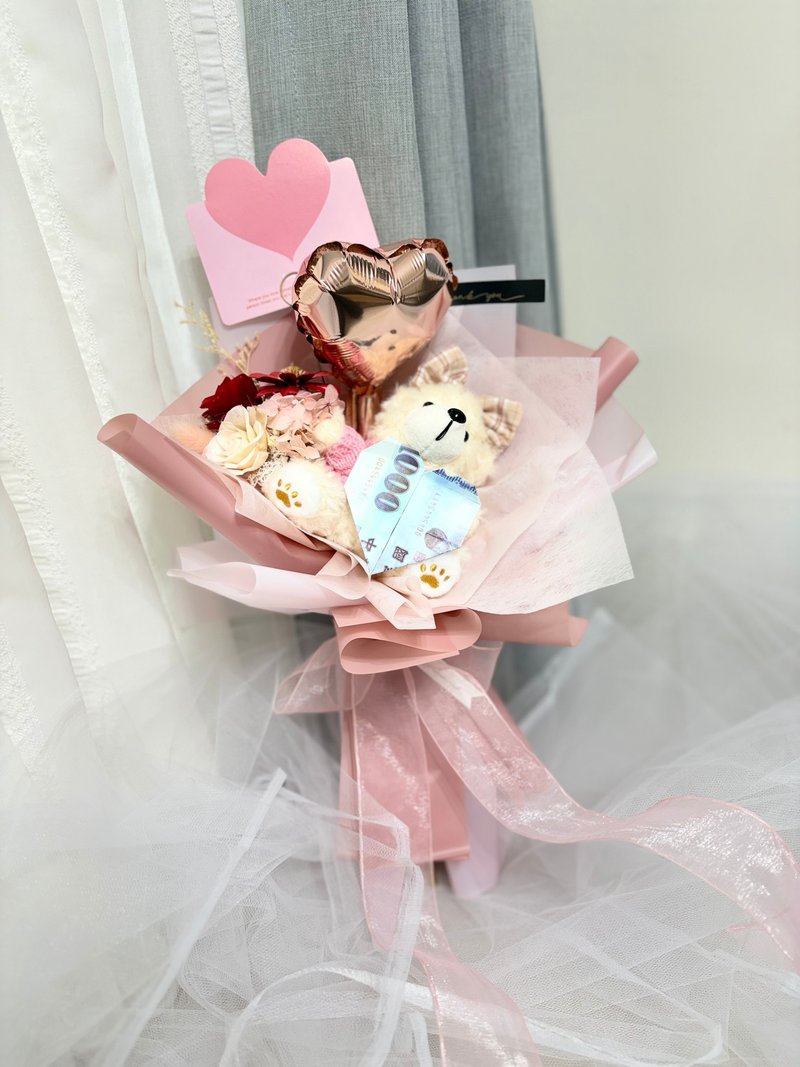 熊爱妈咪 X 爱心钱花 有钱花/母亲节花束/创意红包 - 干燥花/捧花 - 植物．花 粉红色