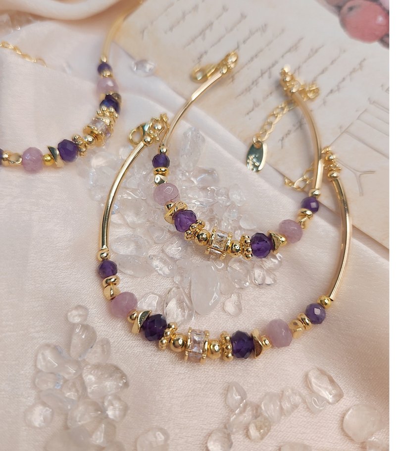锭放紫藤-乌拉圭紫水晶【疗愈石】半宝石手链│天秤座幸运水晶 - 手链/手环 - 半宝石 紫色