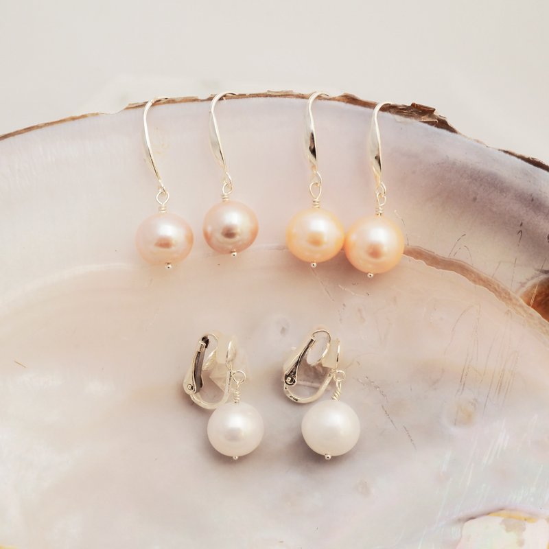 悬月 垂坠大颗淡水珍珠耳环耳夹 - 耳环/耳夹 - 宝石 多色