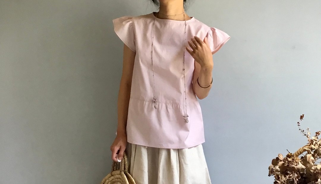 粉红马卡龙/烟粉色日本制纯棉凉爽小飞袖/短袖小上衣100%棉 - 女装上衣 - 棉．麻 