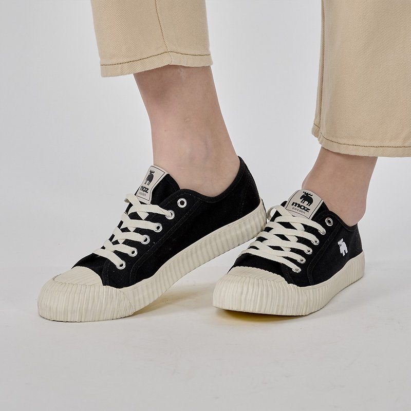 【男女款】moz瑞典 驼鹿绑带式帆布饼干鞋(万年黑) - 女款休闲鞋 - 棉．麻 