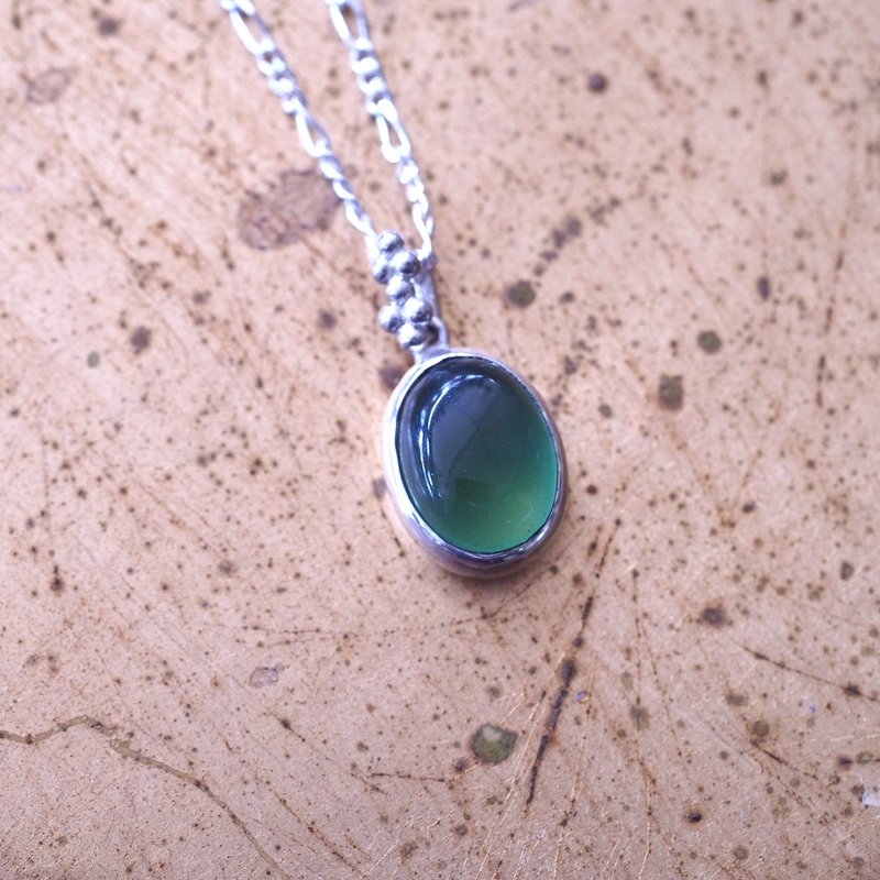 印度岫玉 蛇纹石 手工纯银项链 Serpentine Handmade Necklace - 项链 - 半宝石 绿色