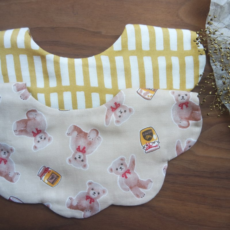 六重纱围兜组 / 弥月礼物 / Teddy bear_卡其 (两入组) - 围嘴/口水巾 - 棉．麻 黑色