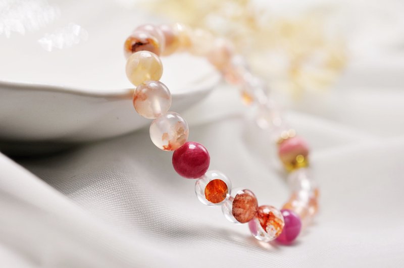 典藏原创 |樱花玛瑙/彩胶花/碧玺/阿拉善彩玉/粉晶/碧玺等 - 手链/手环 - 水晶 粉红色