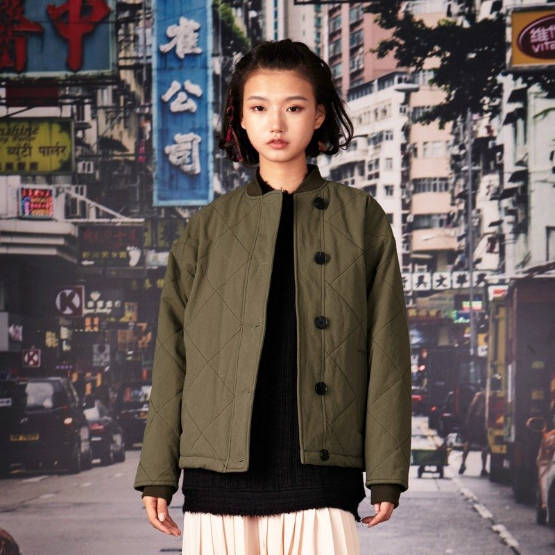 kitann ino 新雪丽暖绒复古工装短款棉衣 - 女装休闲/机能外套 - 棉．麻 绿色