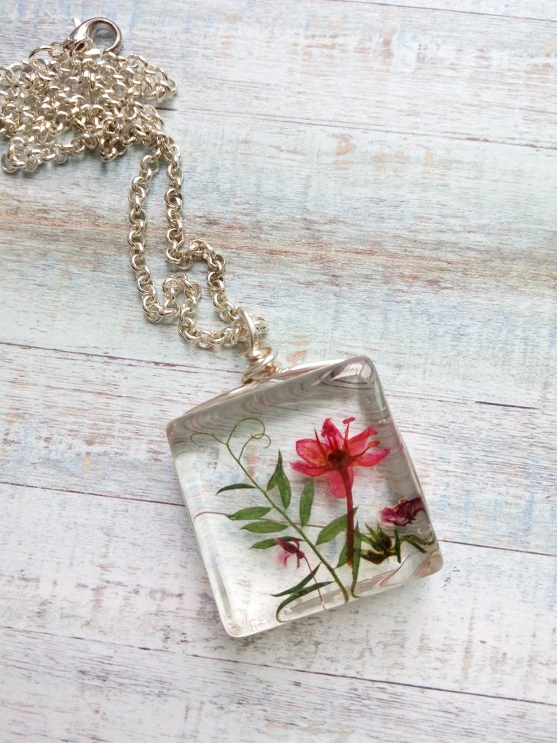  Annys workshop手作押花饰品, 押花项链, 夏日午后 - 项链 - 玻璃 