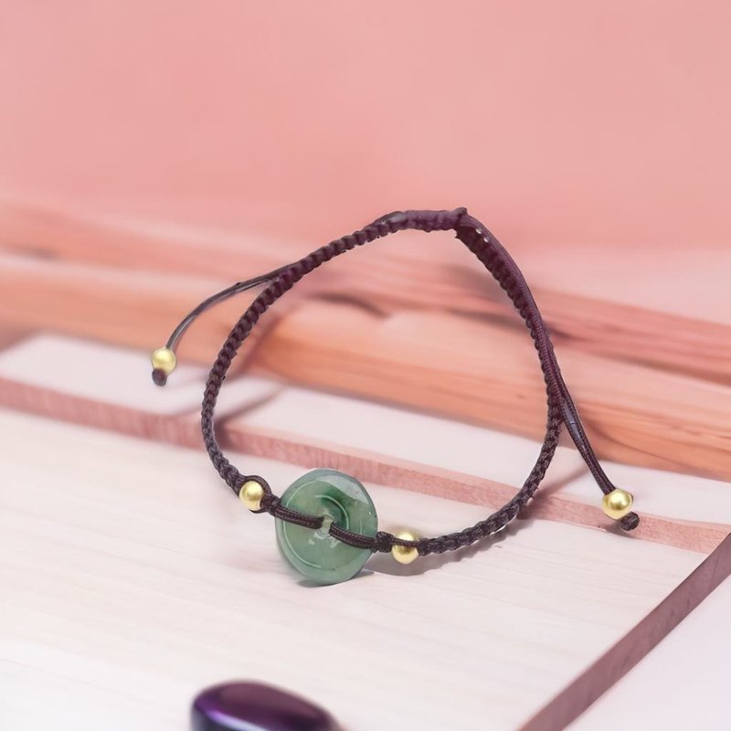 【愿·平安】绿飘花平安扣编织手链 | 天然缅甸玉翡翠A货 | 送礼 - 手链/手环 - 玉石 绿色