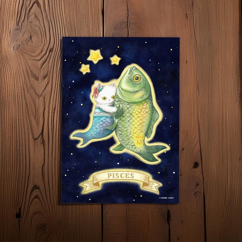 原创 星座猫猫 双鱼座 水彩手绘 明信片 - 卡片/明信片 - 纸 多色