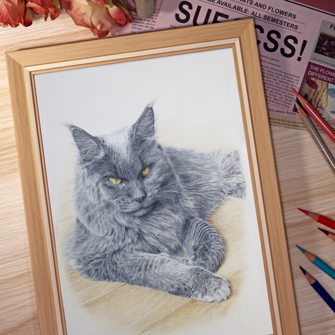 【定制宠物纪念画】 A4尺寸可附框 精细色铅笔 猫狗鸟宝 - 订制画像 - 纸 