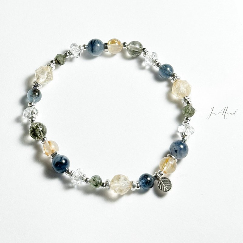 雨后蓝调-绿碧玺发晶.钛晶.蓝兔毛发晶-纯银设计款手链 - 手链/手环 - 水晶 蓝色