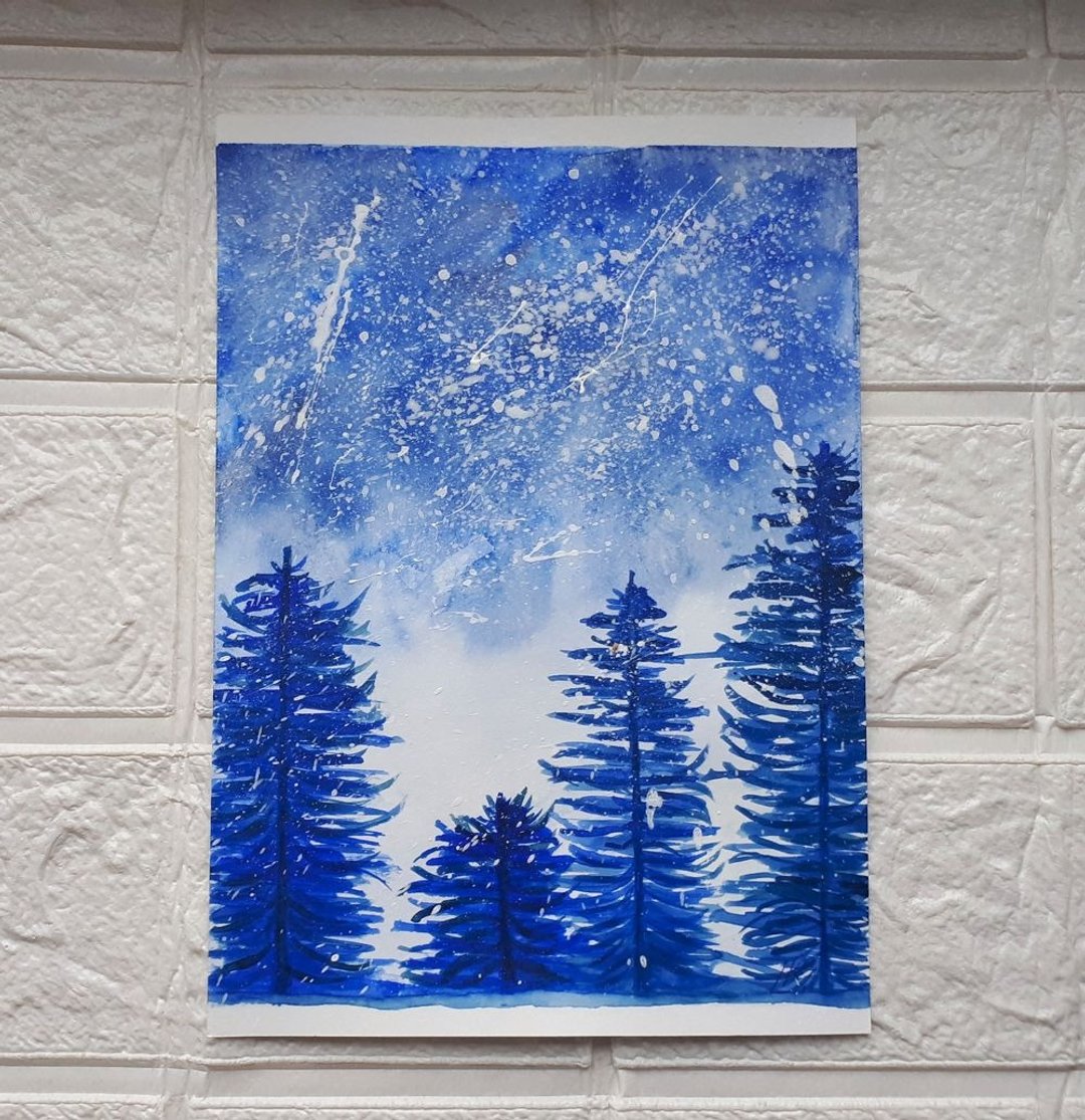 雪景树林风景画，艺术，艺术品，树景艺术 - 墙贴/壁贴 - 纸 多色