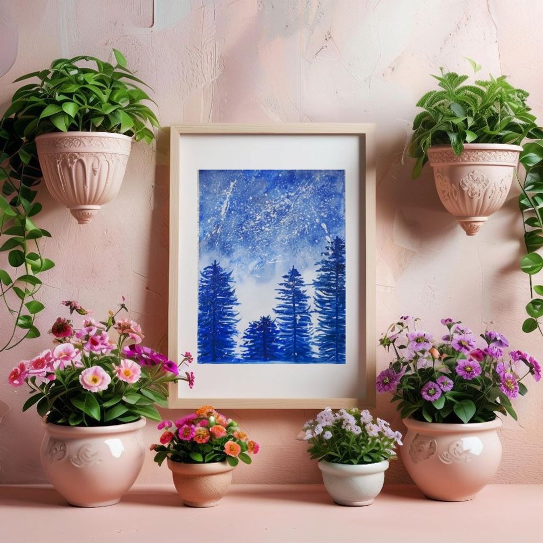 雪景树林风景画，艺术，艺术品，树景艺术 - 墙贴/壁贴 - 纸 多色