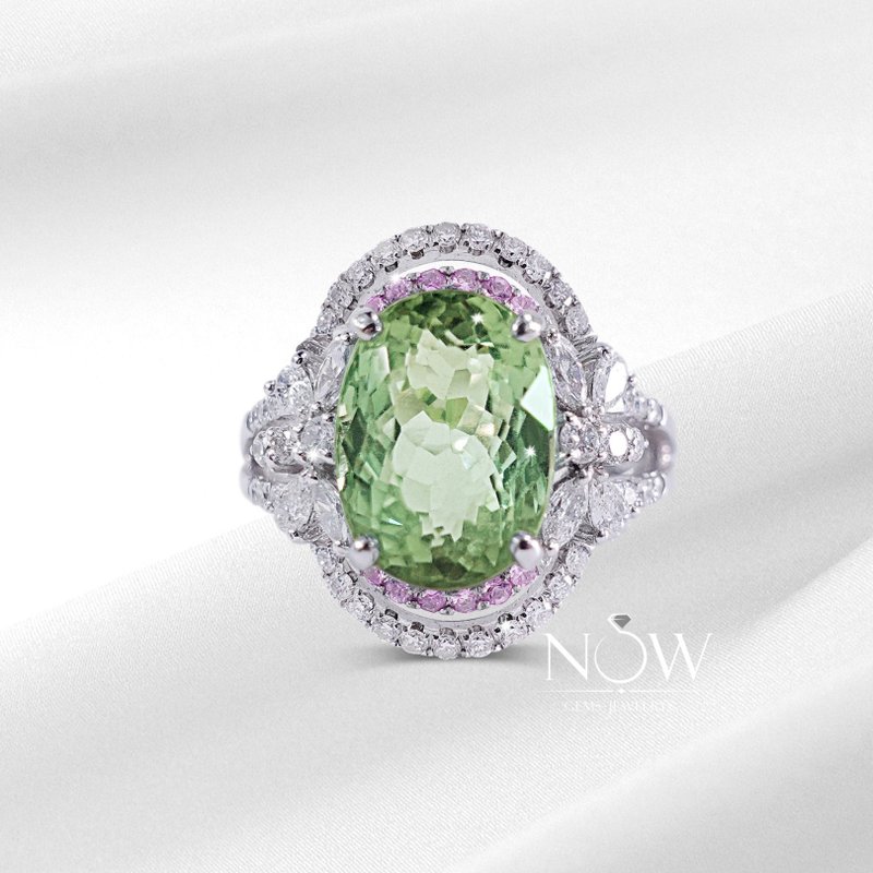 绽放翠曦 5.07ct 天然碧玺 天然钻石 彩色宝石配镶  K金订制 - 戒指 - 贵金属 绿色