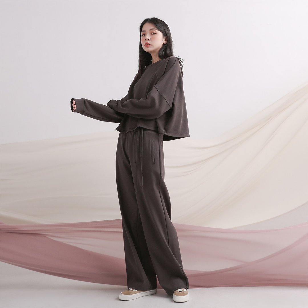//SUMI x WEARMACAU//Puzhen_璞真罗纹长裤_21AF202_铁灰 - 女装长裤 - 棉 灰色