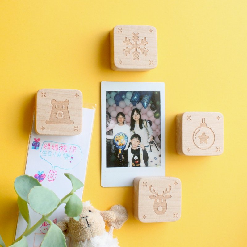 原木方块磁铁 圣诞节 交换礼物 冰箱贴 留言板 办公室 - 冰箱贴/磁贴 - 木头 卡其色
