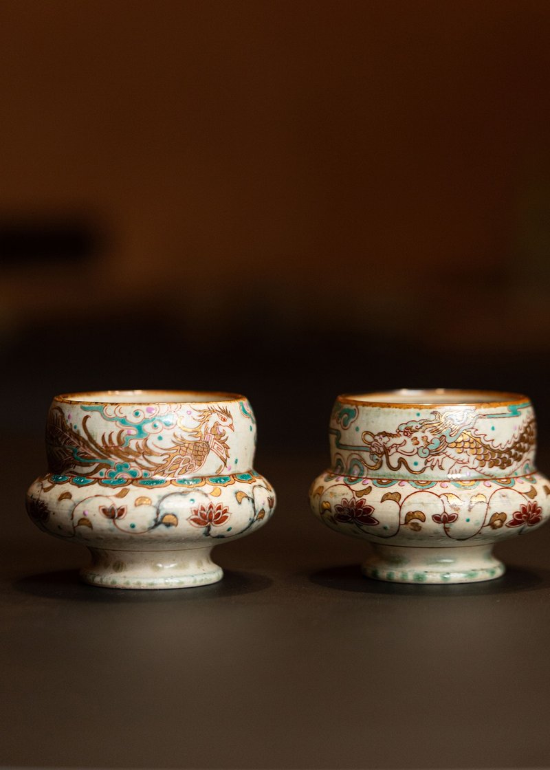 中华唐风 釉上彩及描金灵兽龙纹 景德镇手作复古风咖啡杯230ml - 碗 - 陶 绿色