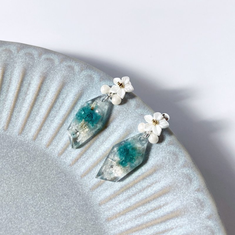 蓝霜 / 树脂耳环 / 可改耳夹 - 耳环/耳夹 - 树脂 蓝色