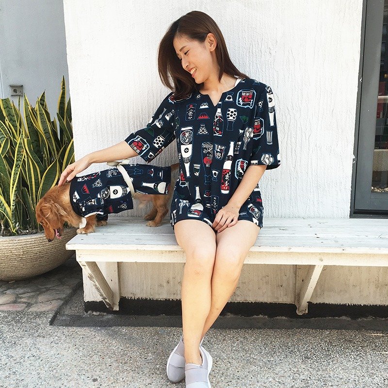 【Anna Nina】宠物亲子装 绽蓝清酒家长服 - 衣/帽 - 棉．麻 