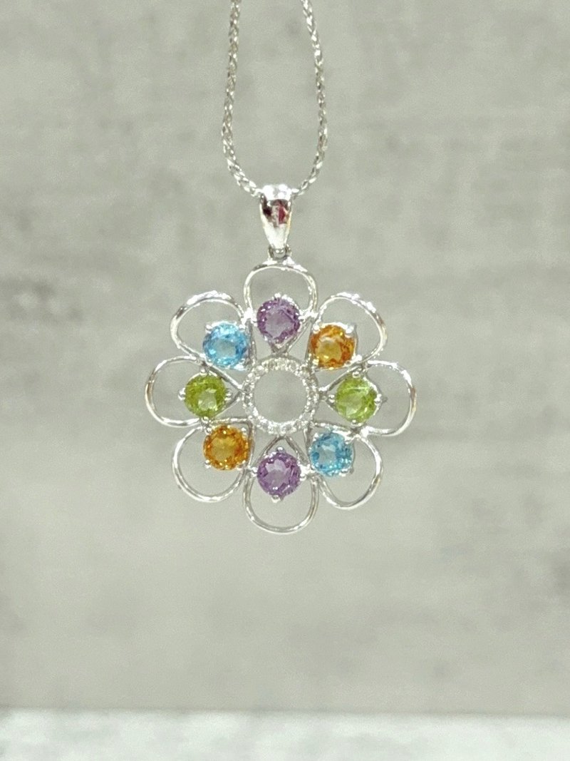 天然彩色宝石钻石坠 3.48克拉 南非钻石 14K 水晶 橄榄石 托帕石 - 项链 - 宝石 