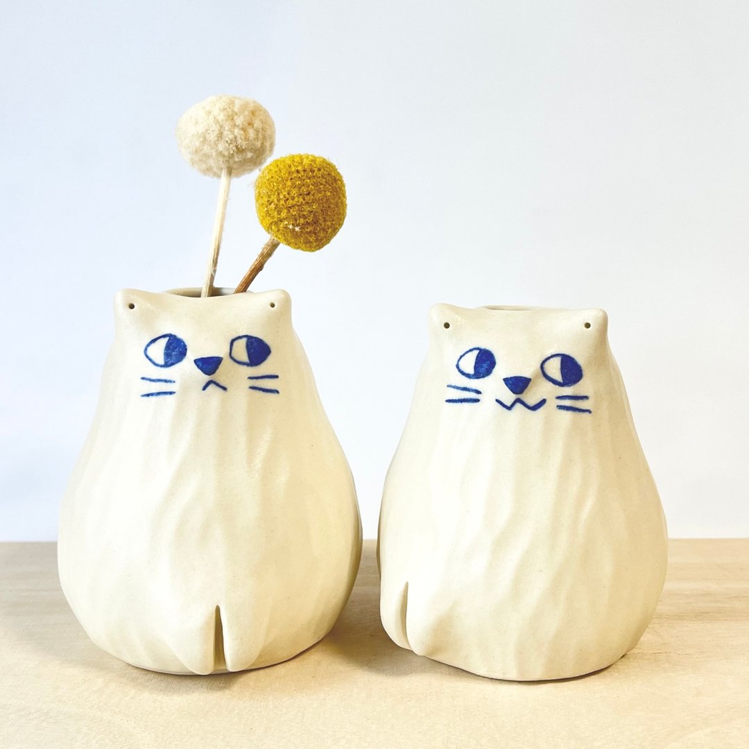 猫咪花瓶 - 花瓶/陶器 - 陶 白色