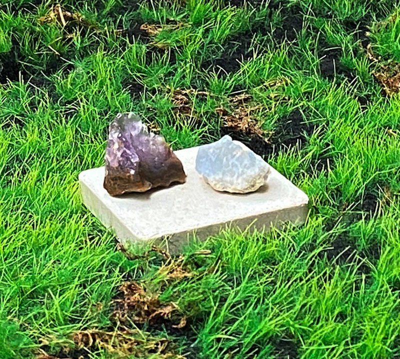能量摆饰-天然原矿可爱紫晶簇 梦幻天青石套组 招财疗愈 快速出货 - 摆饰 - 水晶 多色