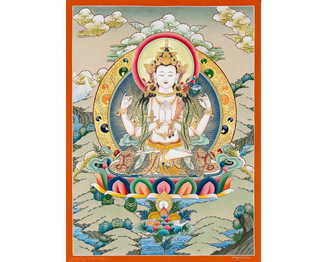 美丽的观世音菩萨唐卡 – 西藏慈悲保护者艺术 -B11332 - 墙贴/壁贴 - 其他材质 