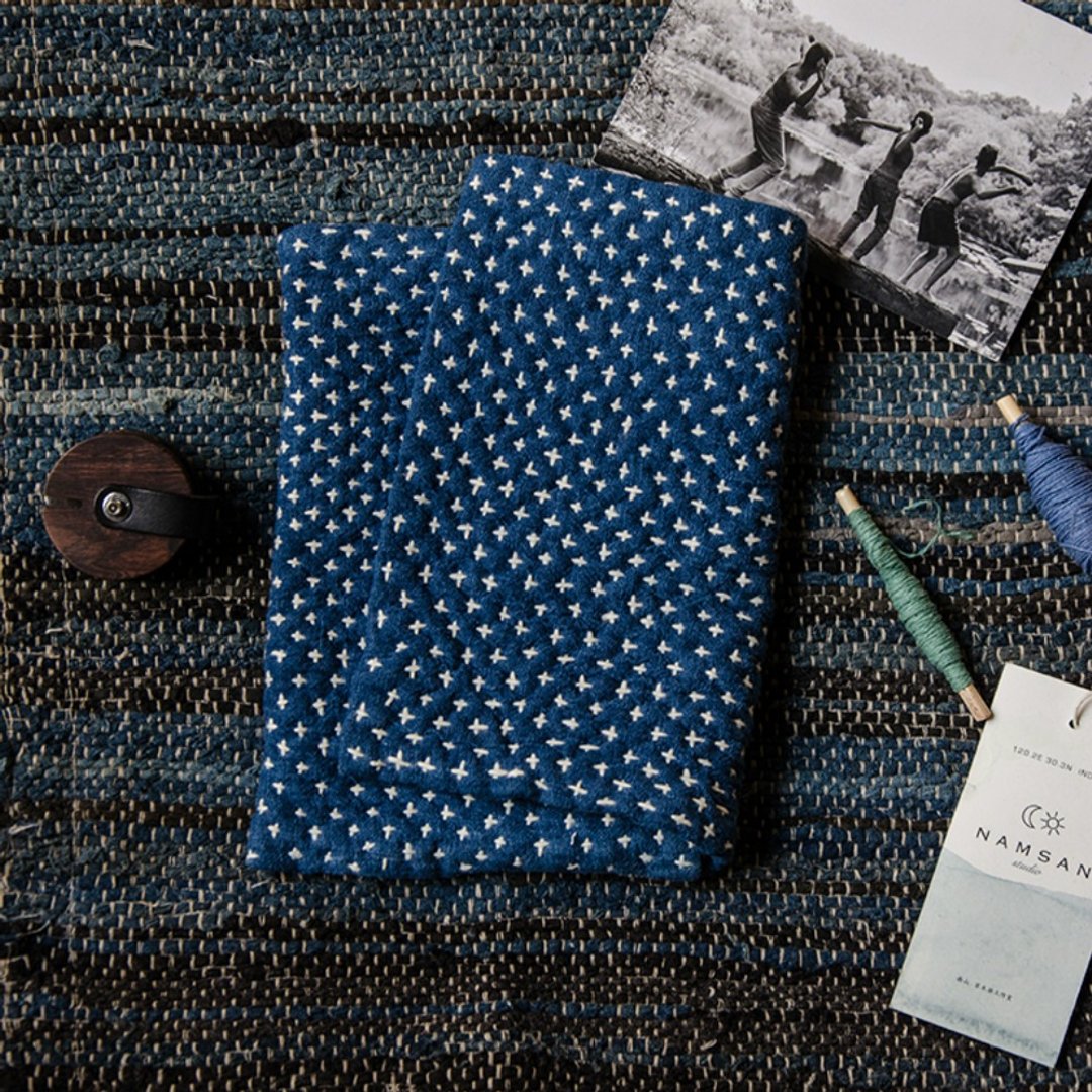 十字星 | 靛藍刺子包 肩背包斜背包 純手工刺繡 一針一線麻布質料 - 侧背包/斜挎包 - 棉 蓝色