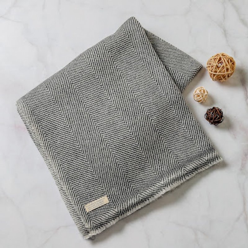 【厚款】喀什米尔羊毛围巾/披肩 深灰斜纹 厚款 手工机织 - 围巾/披肩 - 羊毛 灰色