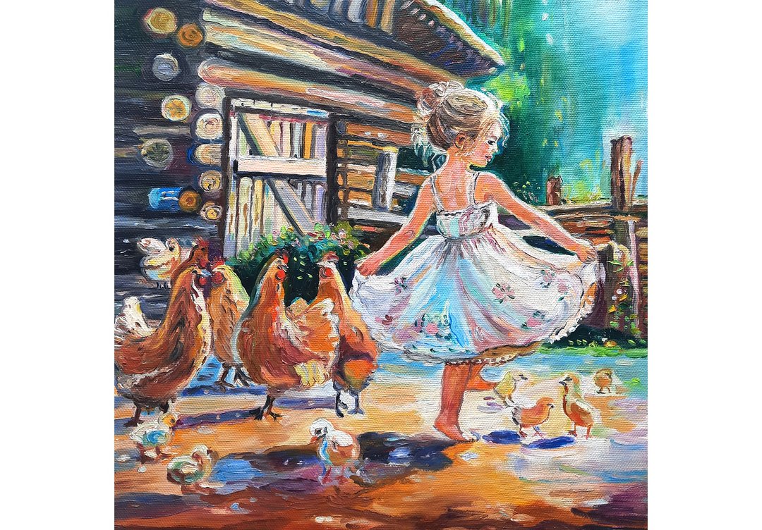 原创画作 The Girl in a country Painting Original Art Oil Painting Oil On Canvas - 墙贴/壁贴 - 其他材质 橘色