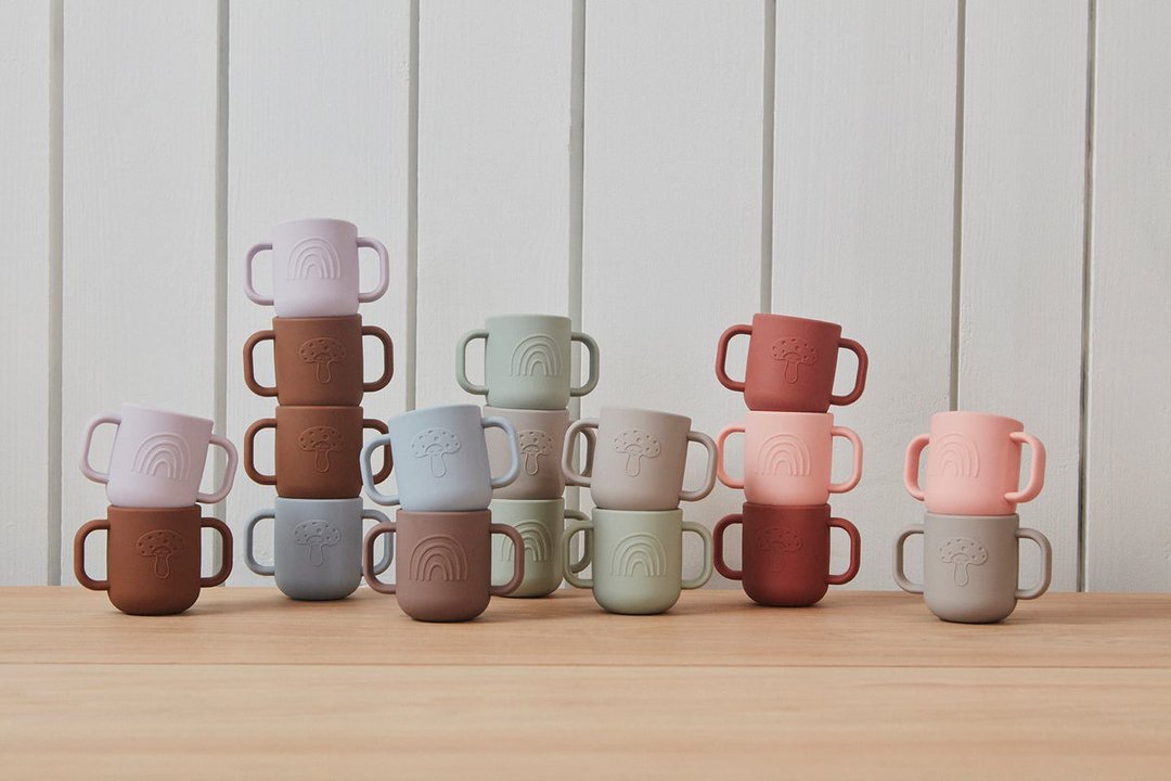 OYOY Kappu 彩虹硅胶儿童水杯- 雾灰蓝 / 温暖巧克  (2入组) - 儿童餐具/餐盘 - 硅胶 
